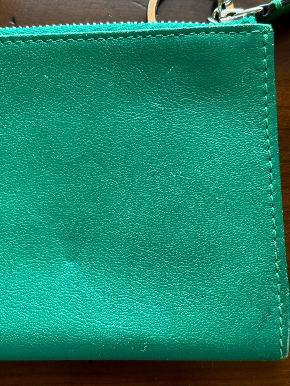 Coach Emerald Green Leather Zip Card Pouch with Keyring